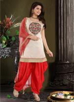 Red Chanderi silk Festival Wear Hand Work Readymade Salwar Suit